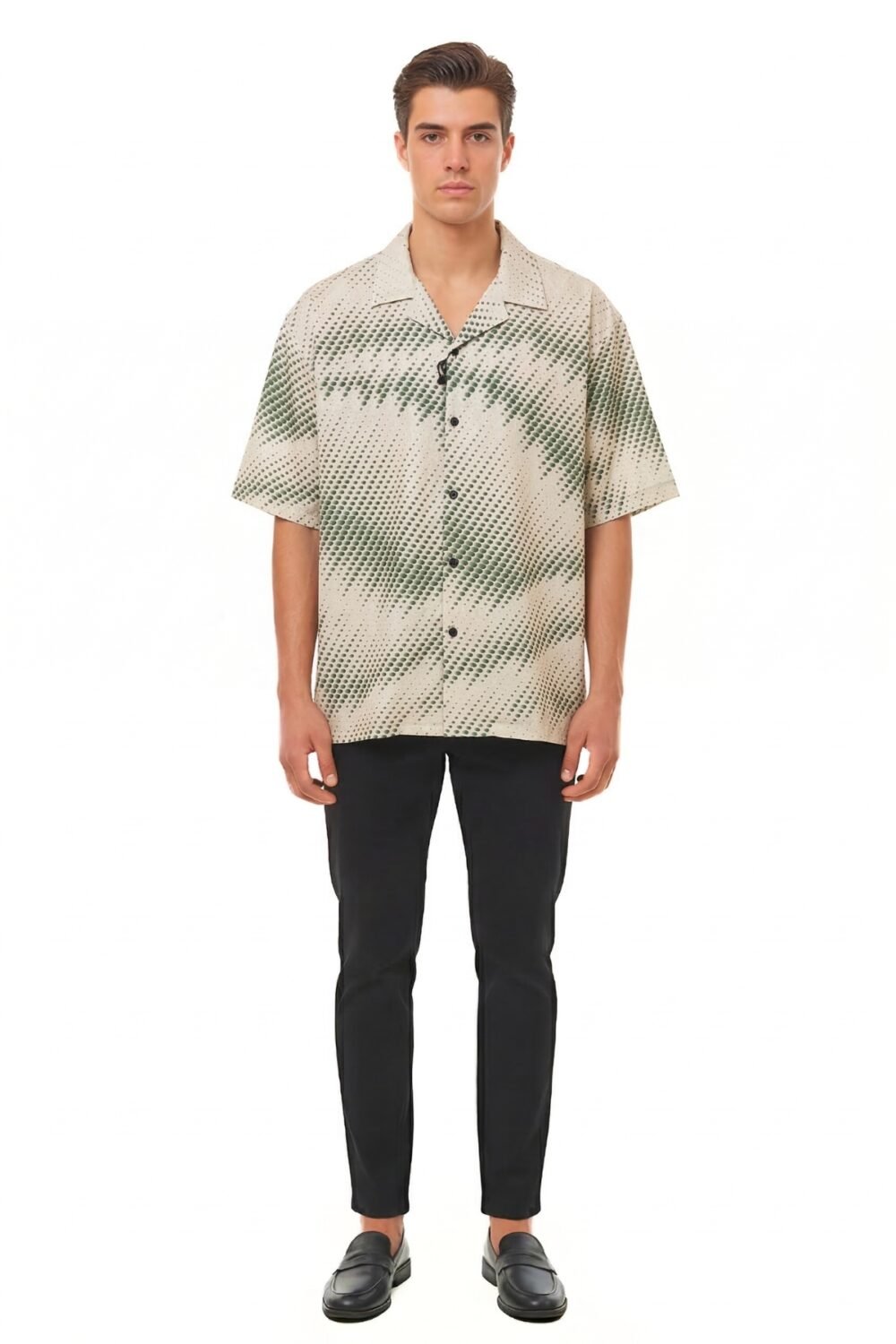 SAGE DIGITAL WAVE HALFTONE OVERSIZED SHIRT
