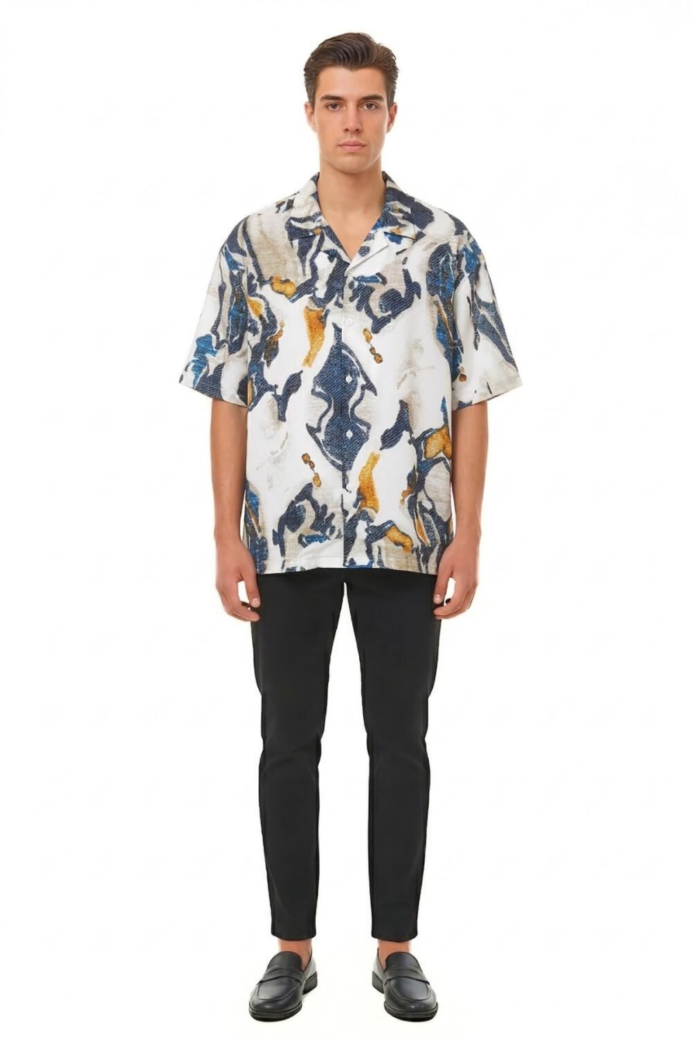 AZURE MARBLE TEXTURE OVERSIZED SHIRT