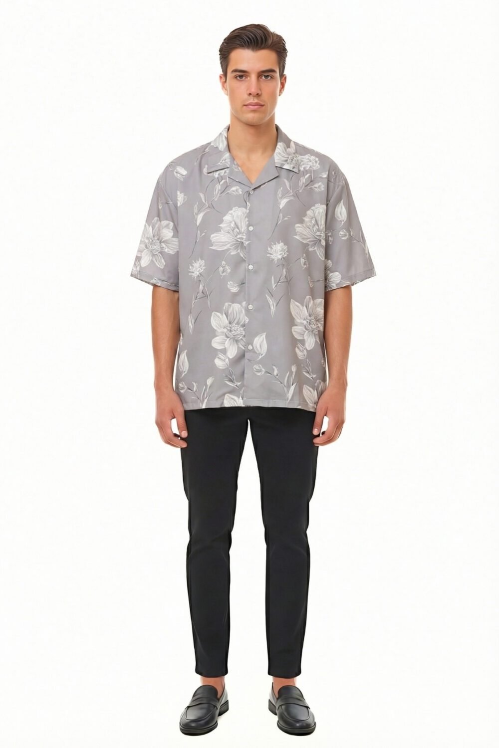 MONOCHROME FLORAL CUBE OVERSIZED SHIRT